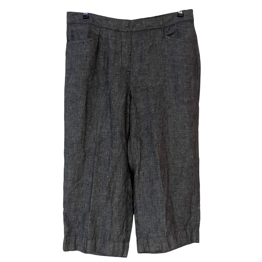 J.Jill Love Linen Black Chambray Wide Leg Crop Pants Boho Coastal Chic XL Petite